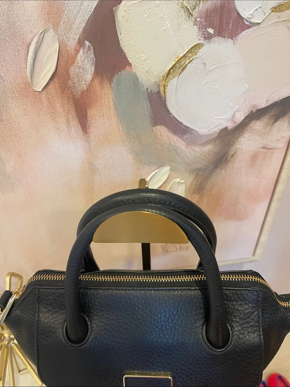 Tory Burch Clara Black Pebbled Leather Top-Handle Satchel
